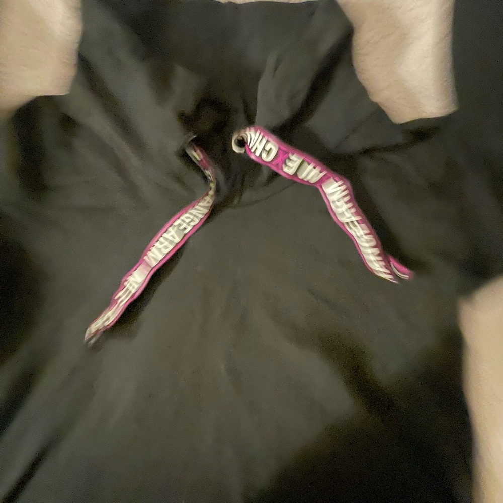 Black Hoodie with Pink and White Drawstrings